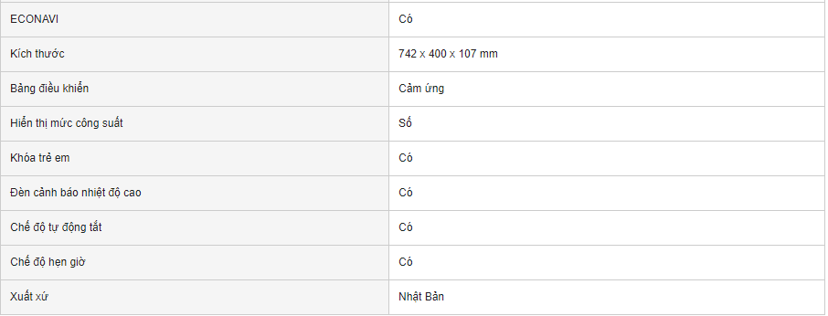 thông số kỹ thuật Bếp điện từ Panasonic KY-C227D